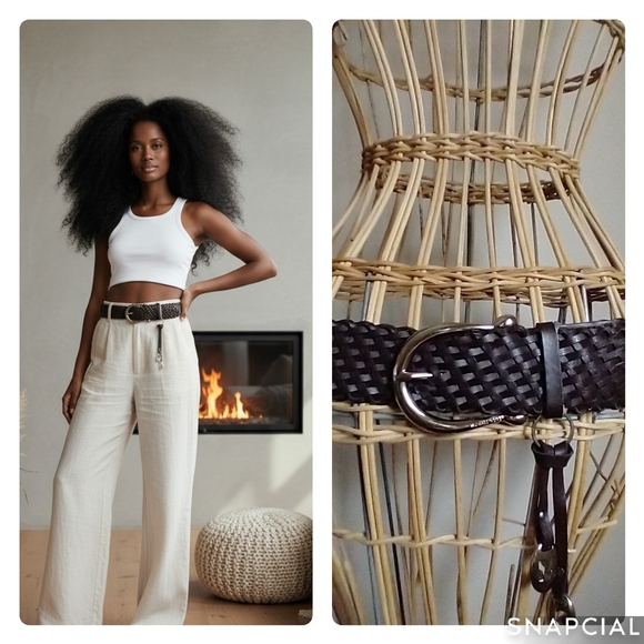 Michael Kors Accessories - Michael Kors Dark Brown Woven/Braided Equestrian MK Charm Belt NWOT